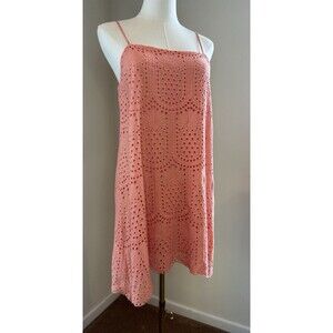 Pink Lily Eyelet Lace Slip Dress Orange Sherbert Coral Cotton Size Medium